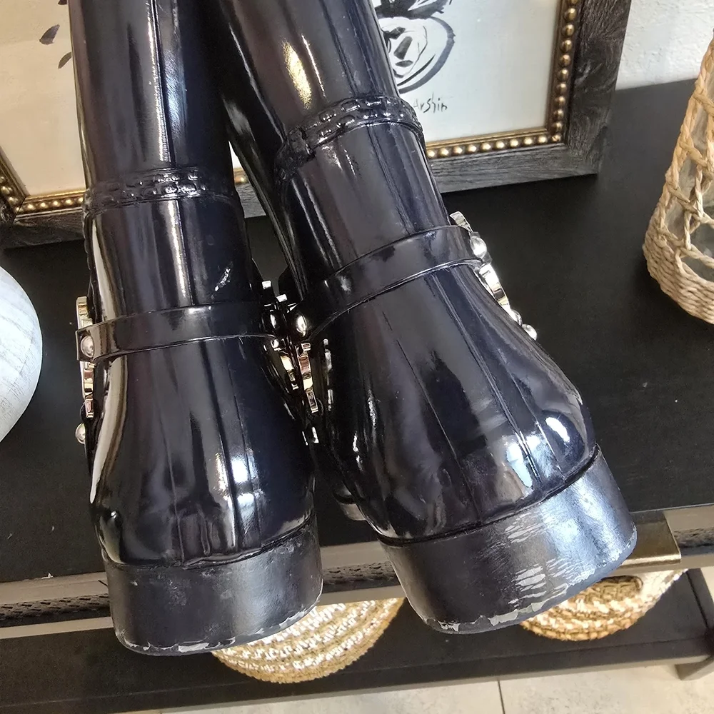 MICHAEL KORS FULTON ICONIC LOGO HARNESS NAVY BLUE SHORT RAIN BOOTS